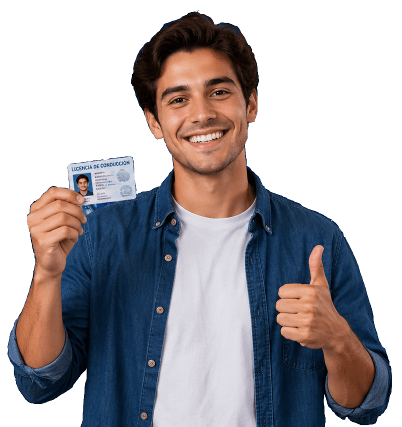 Persona feliz mostrando su licencia de conducir